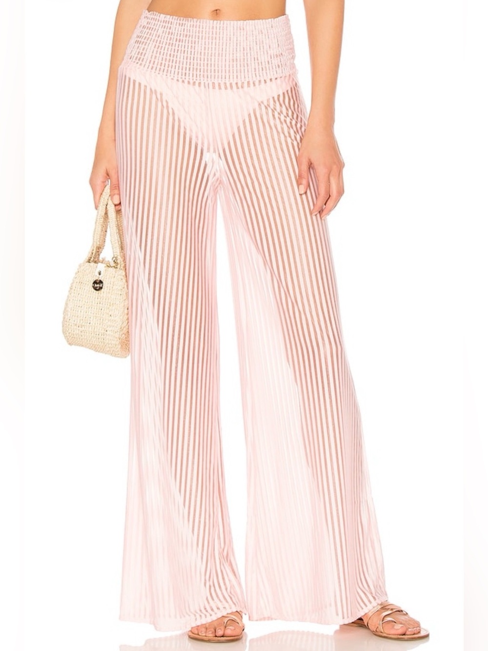 Revolve Tularosa Sheer Blush Striped Wide-Leg Beach Pants size XS